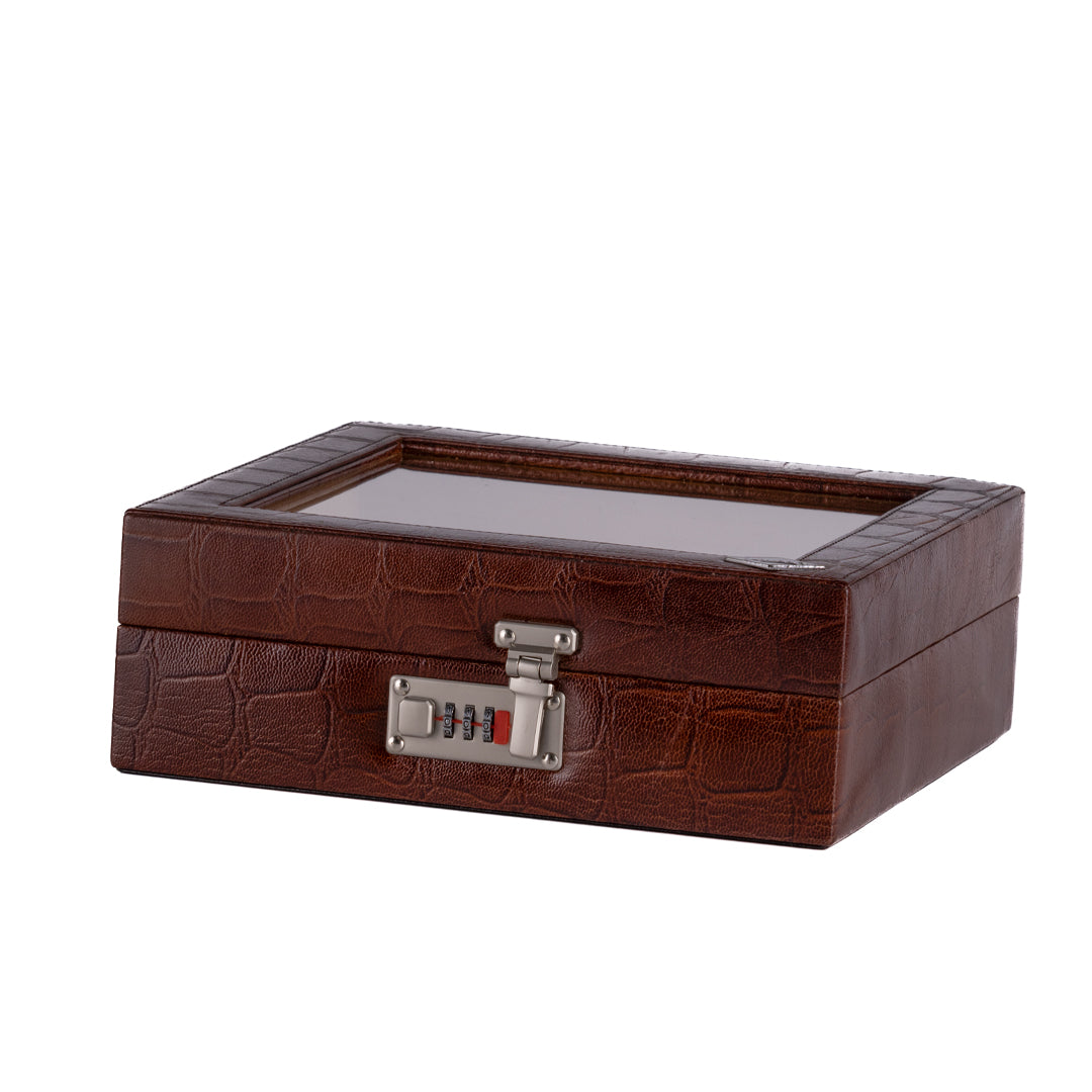 12 Slot Genuine Leather Premium Watch Box Glass Top