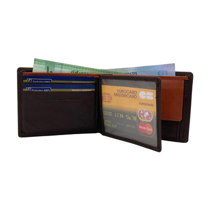 Mens Genuine Leather Mens wallet Leather Lined Bi fold Wallet For Men # 1350B