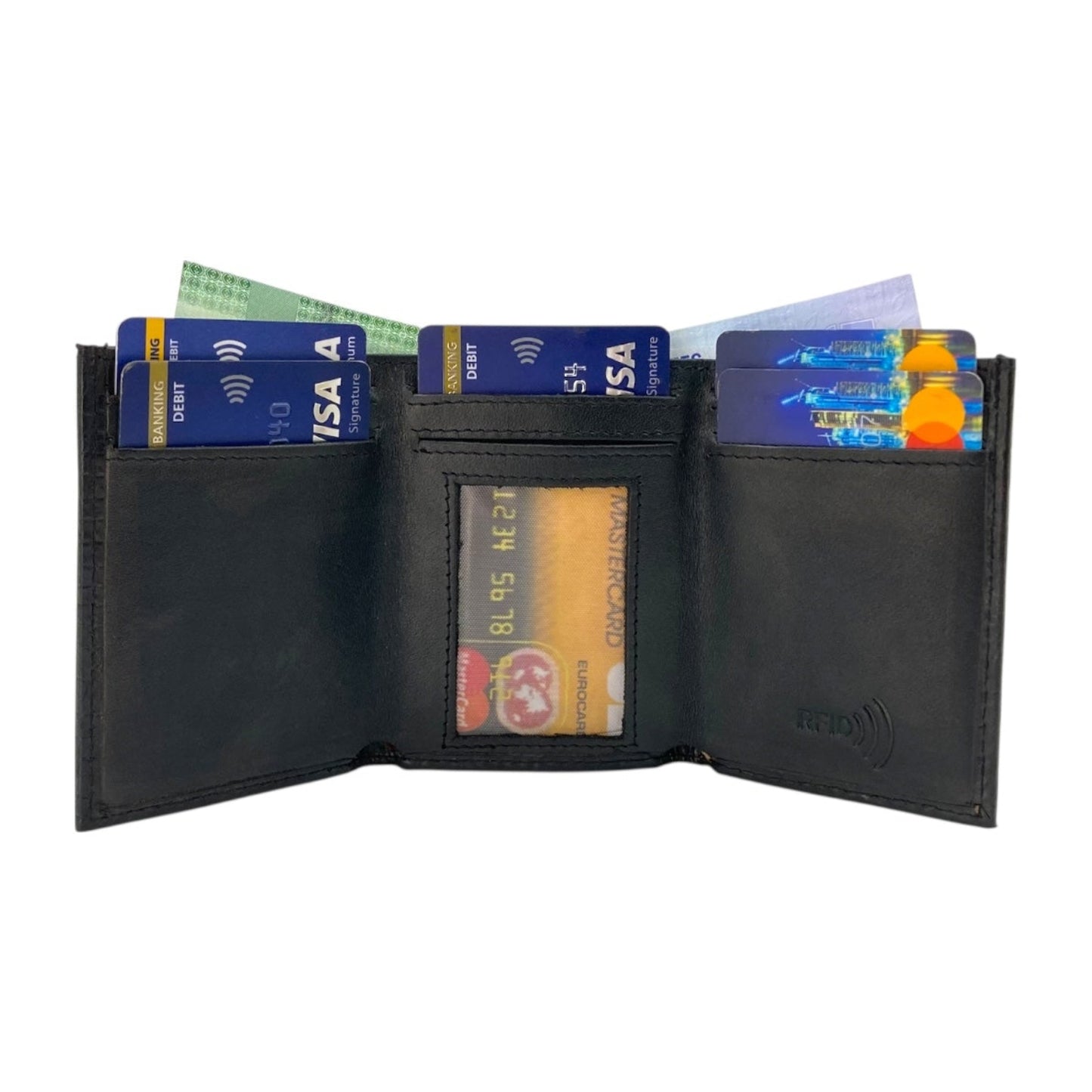 RFID Compact Trifold Cards & Cash Wallet #  1891 Elastic