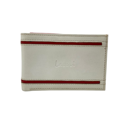 Men's Waterproof Bifold Leather Wallet with ID Window & Card Slots (White & Red Edition) #1020B [D.L.]