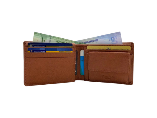 VacaPelle 8-10 Card & Coins Billfold Genuine Leather Wallet # 1347C