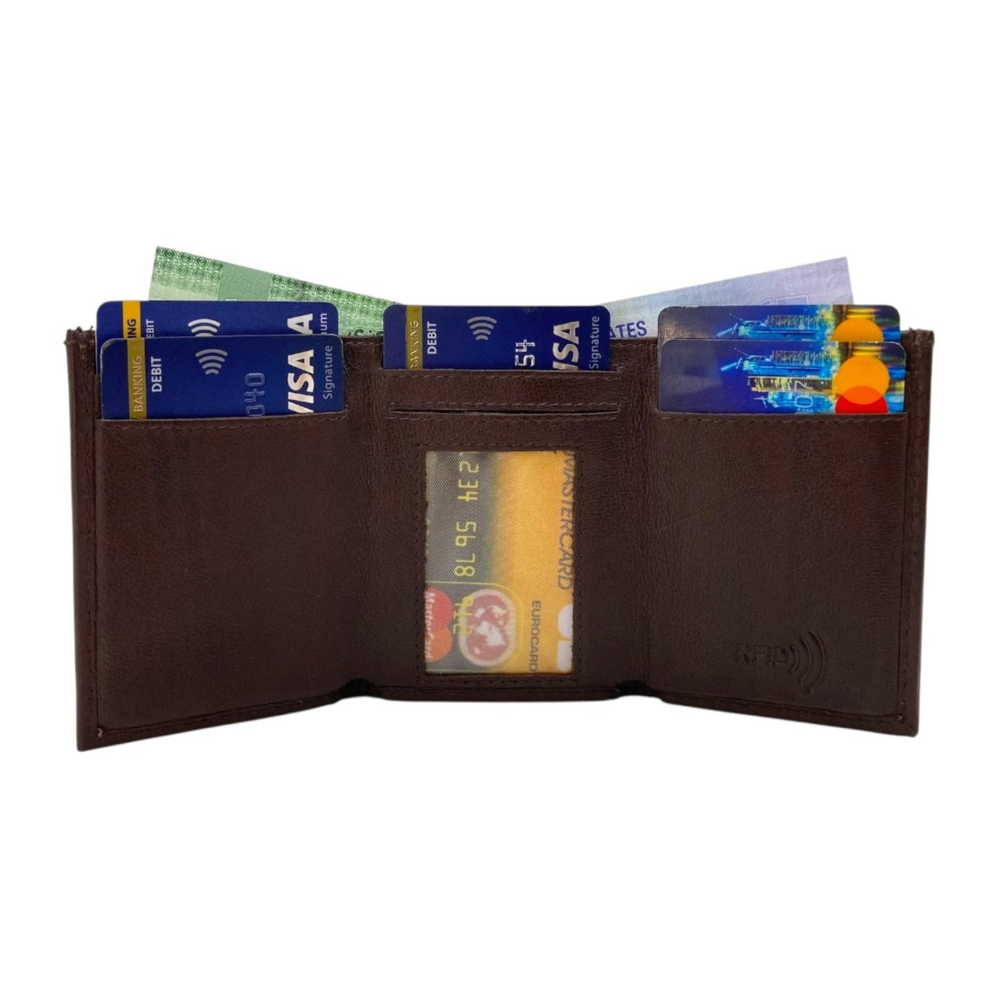 RFID Compact Trifold Cards & Cash Wallet #  1891 Open