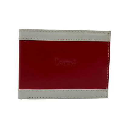 Men's Waterproof Bifold Leather Wallet with ID Window & Card Slots (White & Red Edition) #803 [PATTI]