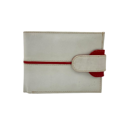 Men's Waterproof Bifold Leather Wallet with ID Window & Card Slots (White & Red Edition) #1887CL [C.L.]