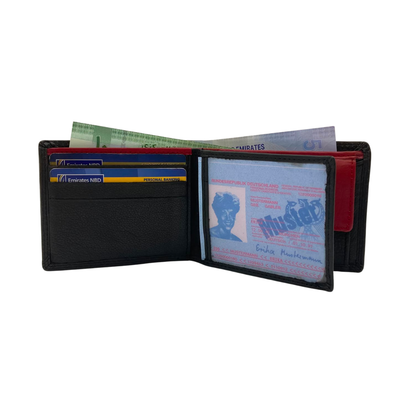 Mens Genuine Leather Mens wallet Leather Lined Bi fold Wallet For Men # 1350B