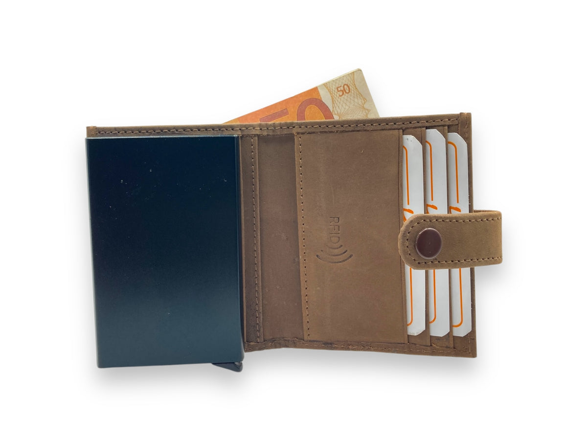 Smart Pop-Up Metallic Card Holder Bi-Fold Wallet in Leather # 4029C.Box