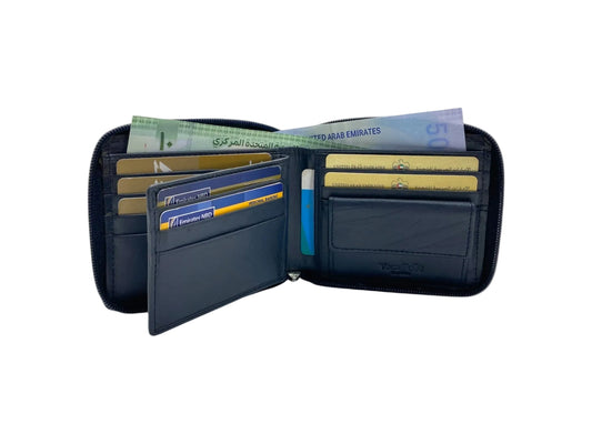 VacaPelle 10-12 Card & Coins Billfold Genuine Leather Wallet # ZIP-4094NCZ