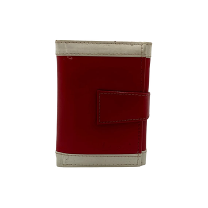 Men's Waterproof Bifold Leather Wallet with ID Window & Card Slots (White & Red Edition) #1125 [PATTI]