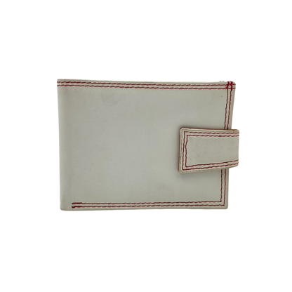 Men's Waterproof Bifold Leather Wallet with ID Window & Card Slots (White & Red Edition) #1729A [PLAIN]