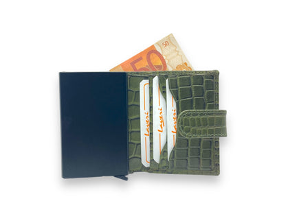 Smart Pop-Up Metallic Card Holder Bi-Fold Wallet in Leather # 4525