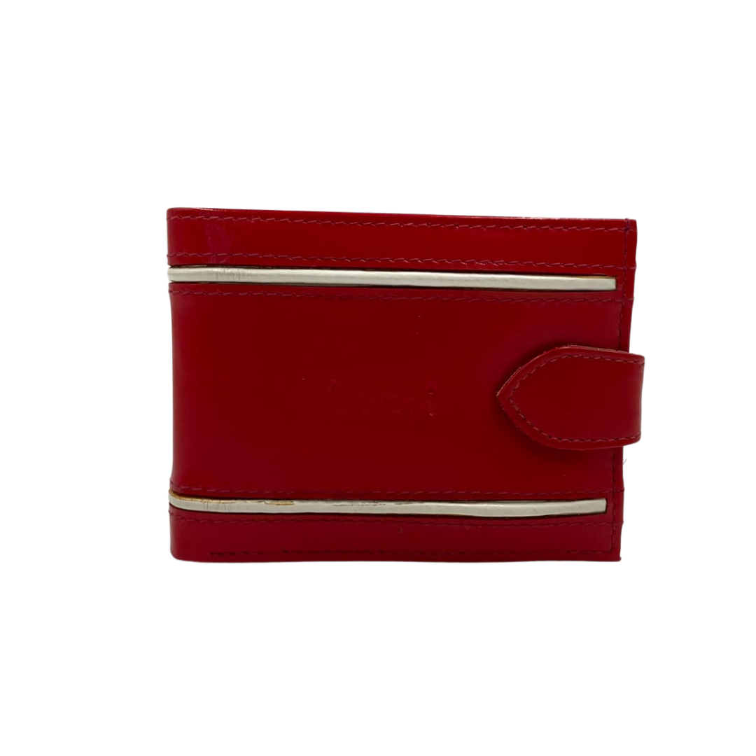 Men's Waterproof Bifold Leather Wallet with ID Window & Card Slots (White & Red Edition) #892AL [D.L.]