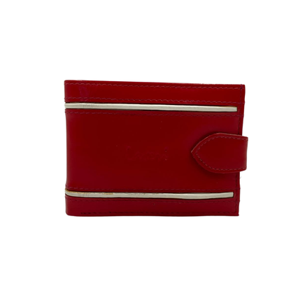 Men's Waterproof Bifold Leather Wallet with ID Window & Card Slots (White & Red Edition) #892AL [D.L.]