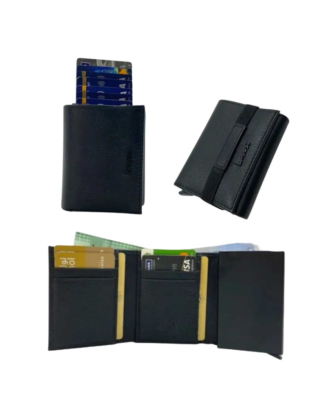 Smart Pop-Up Metallic Card Holder Tri-Fold Wallet in Leather # TRI 4523.NEW-ELASTIC