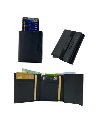 Smart Pop-Up Metallic Card Holder Tri-Fold Wallet in Leather # TRI 4523.NEW-ELASTIC