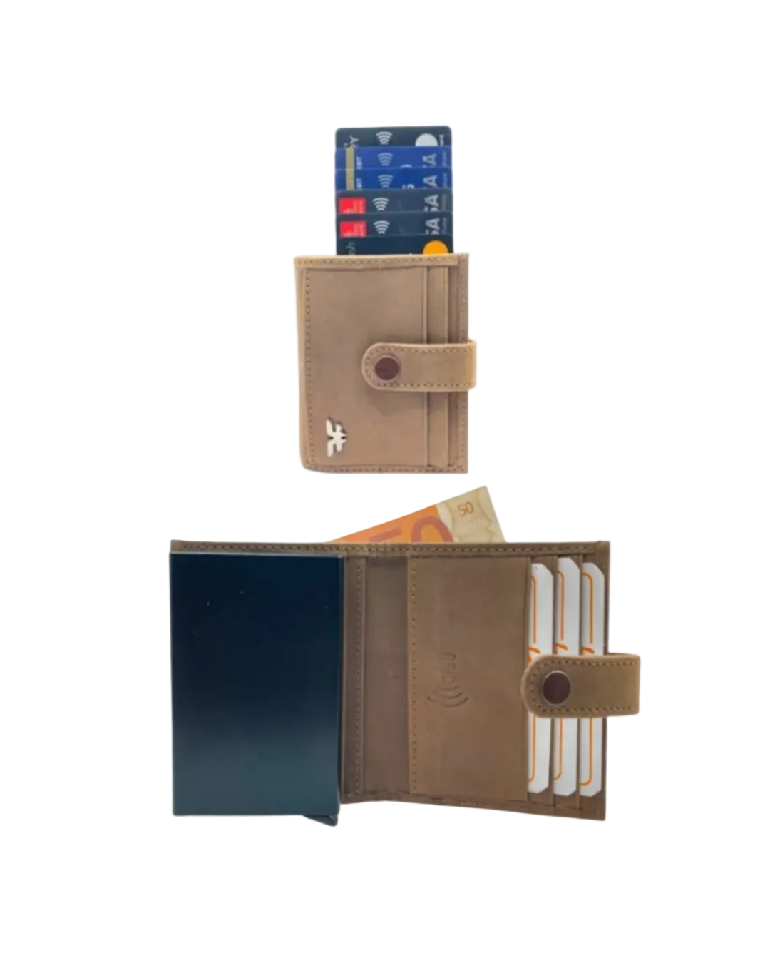 Smart Pop-Up Metallic Card Holder Bi-Fold Wallet in Leather # 4029C.Box