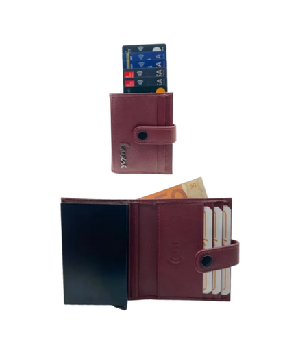 Smart Pop-Up Metallic Card Holder Bi-Fold Wallet in Leather # 4029C.Box