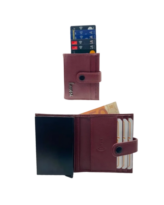 Smart Pop-Up Metallic Card Holder Bi-Fold Wallet in Leather # 4029C.Box