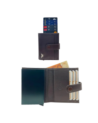 Smart Pop-Up Metallic Card Holder Bi-Fold Wallet in Leather # 4029C.Box