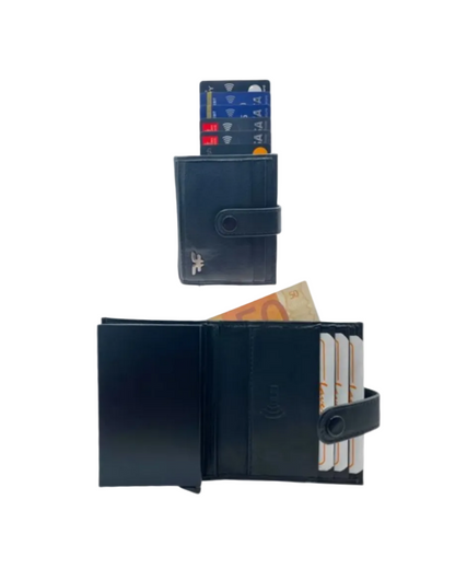 Smart Pop-Up Metallic Card Holder Bi-Fold Wallet in Leather # 4029C.Box