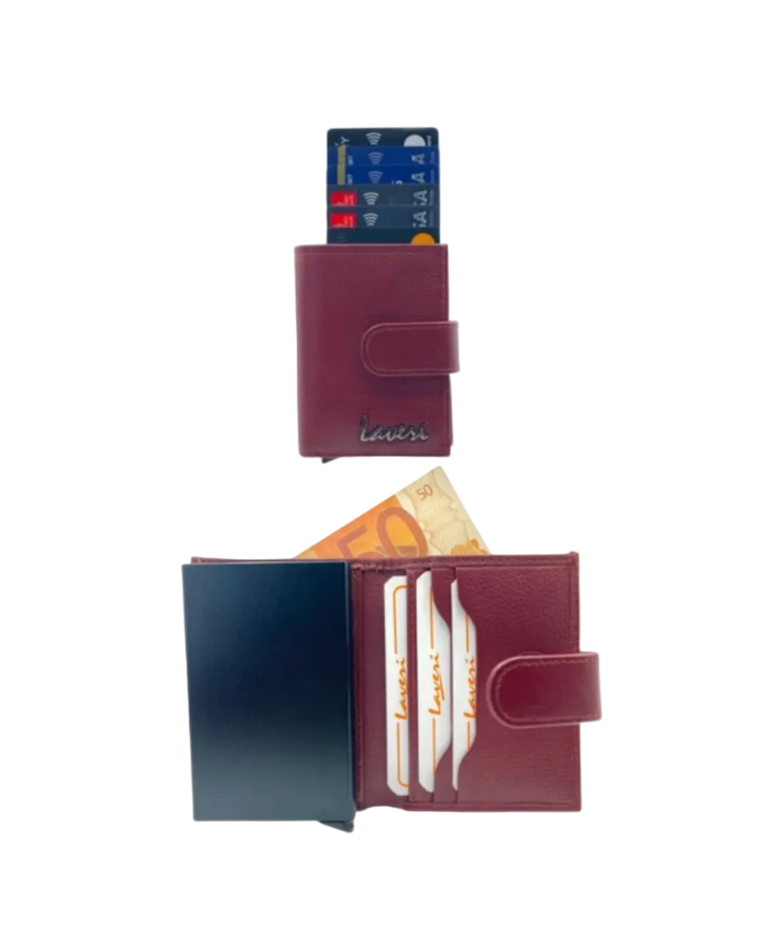 Smart Pop-Up Metallic Card Holder Bi-Fold Wallet in Leather # 4525