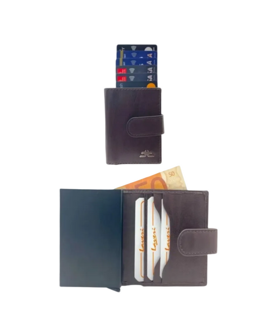 Smart Pop-Up Metallic Card Holder Bi-Fold Wallet in Leather # 4525