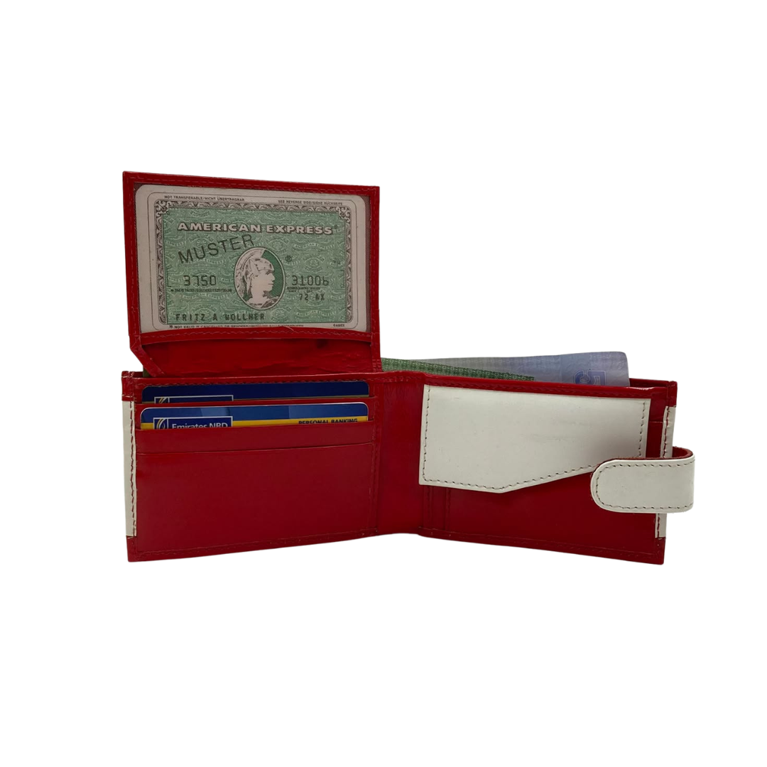 Men's Waterproof Bifold Leather Wallet with ID Window & Card Slots (White & Red Edition) #1020CL [PATTI]