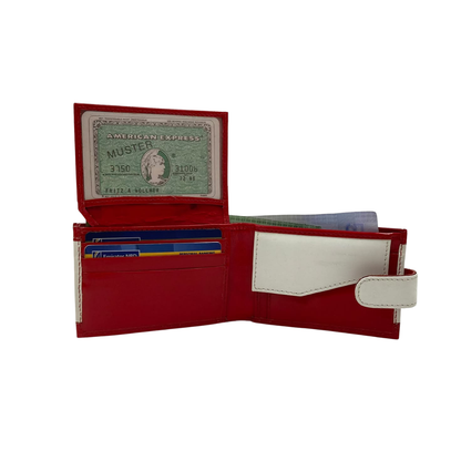Men's Waterproof Bifold Leather Wallet with ID Window & Card Slots (White & Red Edition) #1020CL [PATTI]