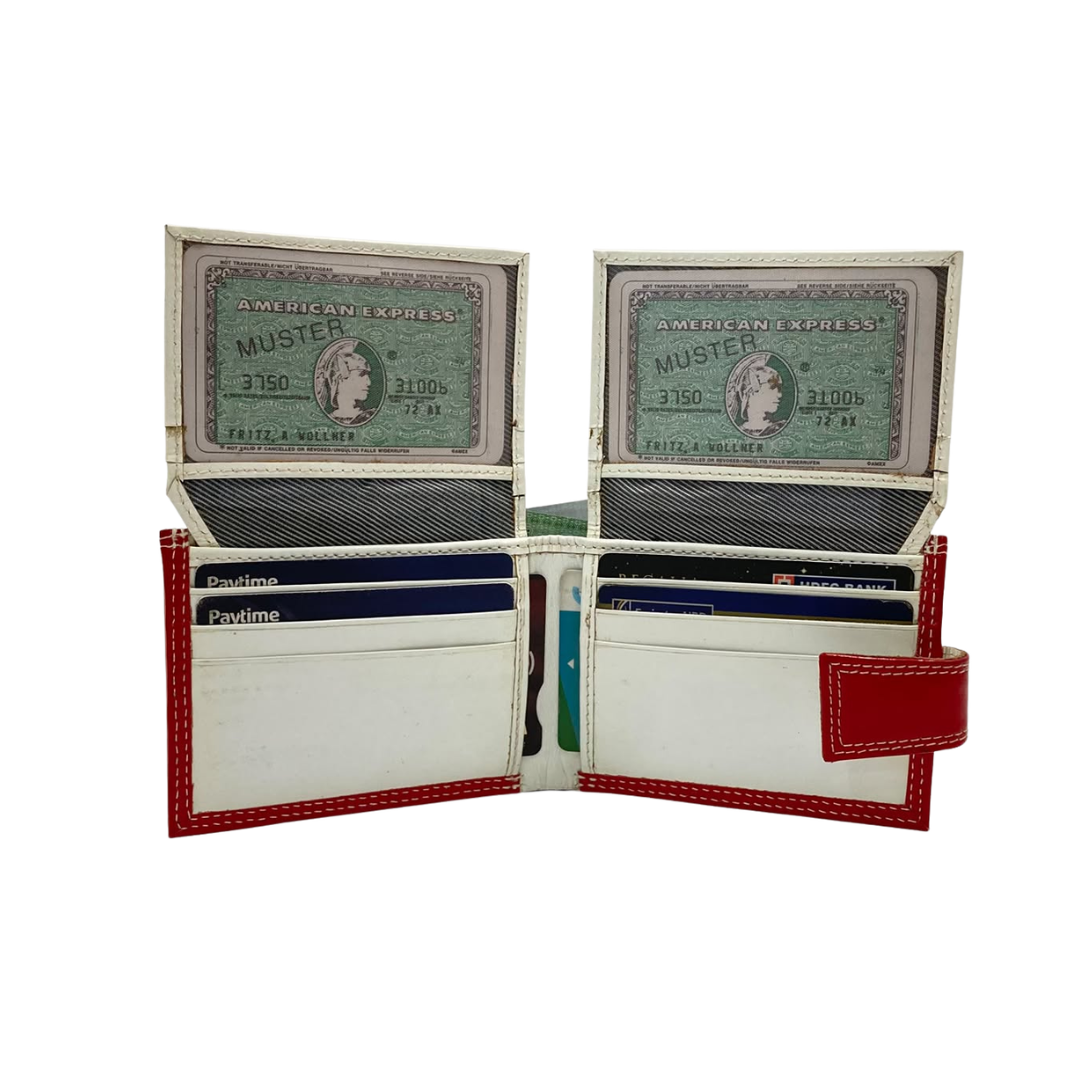Men's Waterproof Bifold Leather Wallet with ID Window & Card Slots (White & Red Edition) #1729A [PLAIN]