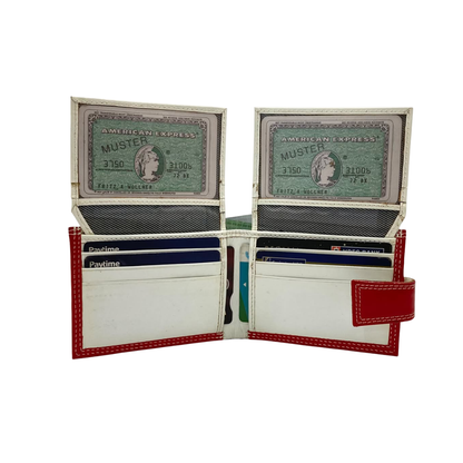 Men's Waterproof Bifold Leather Wallet with ID Window & Card Slots (White & Red Edition) #1729A [PLAIN]
