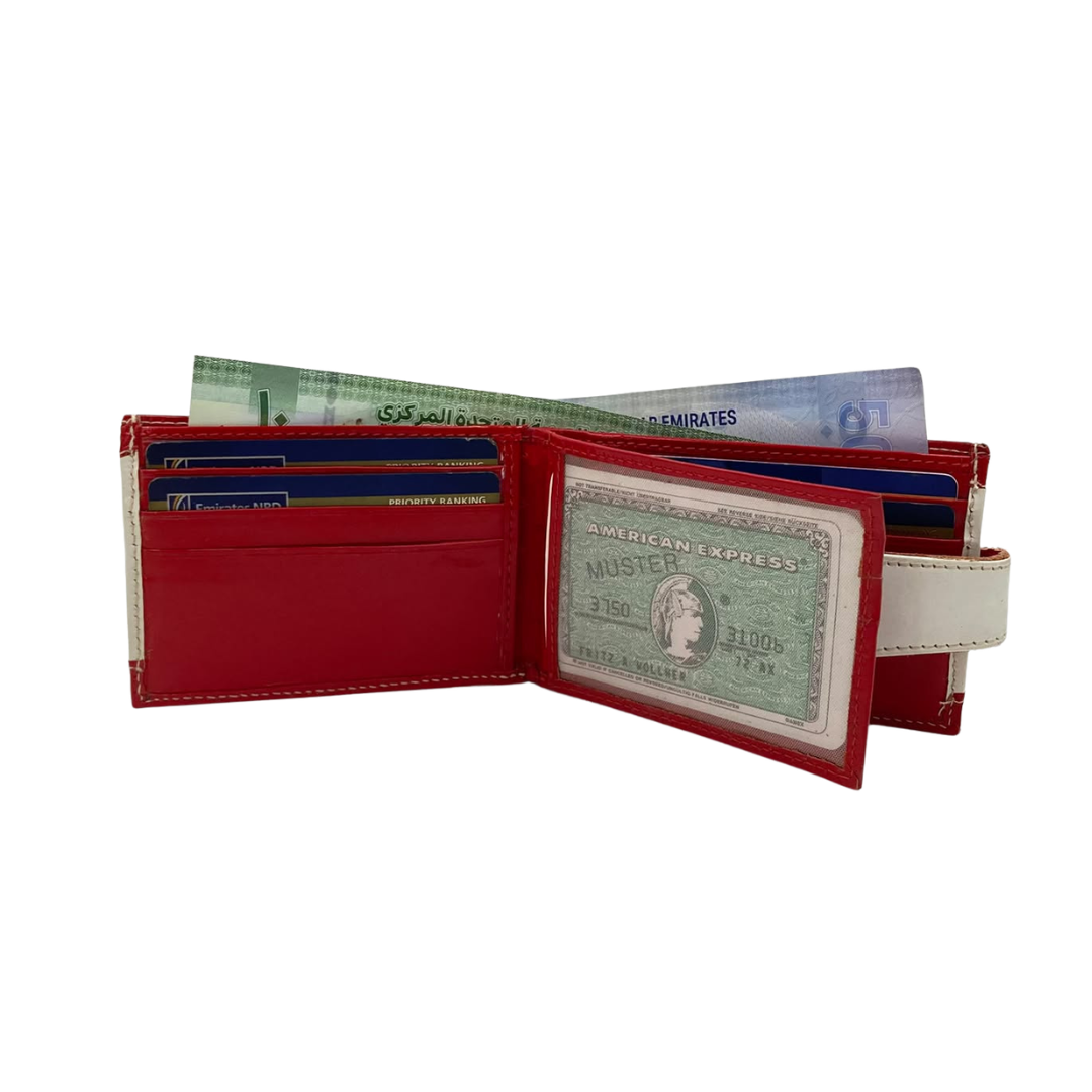 Men's Waterproof Bifold Leather Wallet with ID Window & Card Slots (White & Red Edition) #1020AL [PATTI]