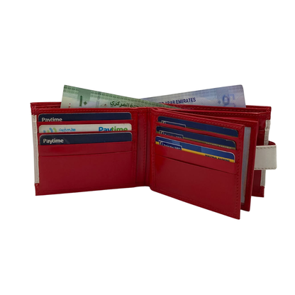 Men's Waterproof Bifold Leather Wallet with ID Window & Card Slots (White & Red Edition) #983CL [PATTI]