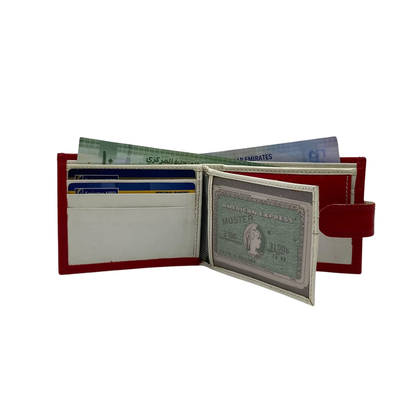 Men's Waterproof Bifold Leather Wallet with ID Window & Card Slots (White & Red Edition) #1728CL [PLAIN]