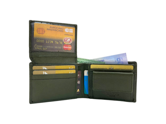 VacaPelle 8-10 Card & Coins Billfold Genuine Leather Wallet # 1347C