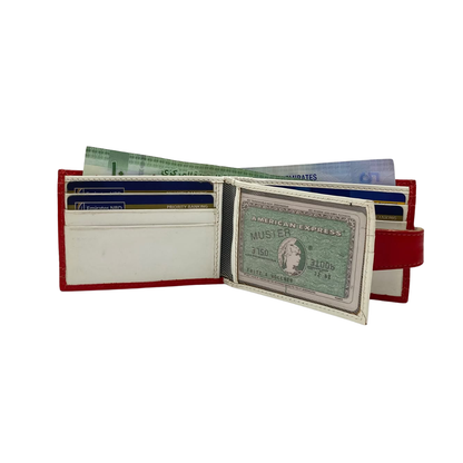 Men's Waterproof Bifold Leather Wallet with ID Window & Card Slots (White & Red Edition) #1020AL [D.L.]