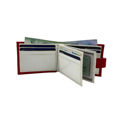 Men's Waterproof Bifold Leather Wallet with ID Window & Card Slots (White & Red Edition) #892AL [PLAIN]