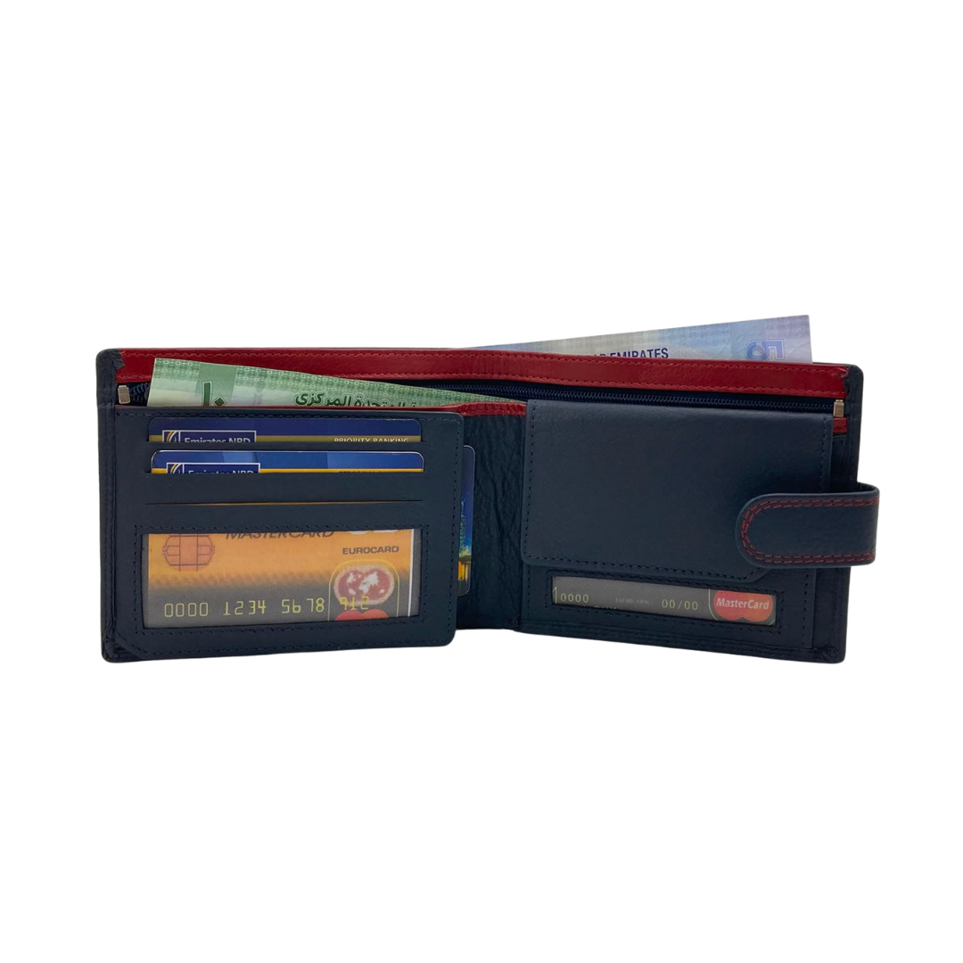 Mens Genuine Leather Mens wallet Leather Lined Bi fold Wallet For Men # 1357L