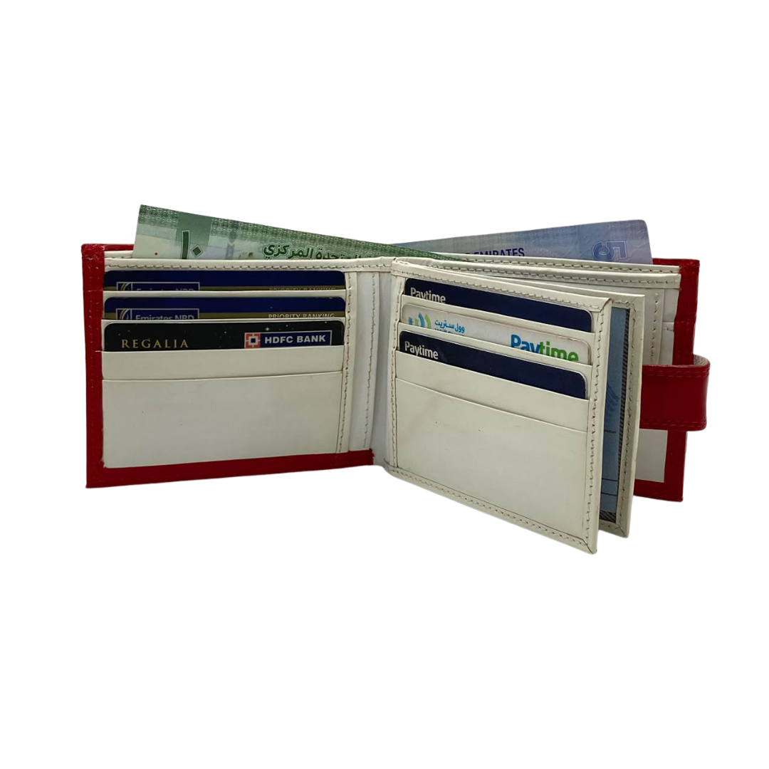 Men's Waterproof Bifold Leather Wallet with ID Window & Card Slots (White & Red Edition) #983CL [plain]