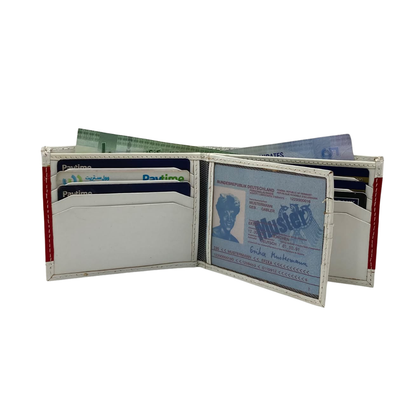 Men's Waterproof Bifold Leather Wallet with ID Window & Card Slots (White & Red Edition) #803 [PATTI]