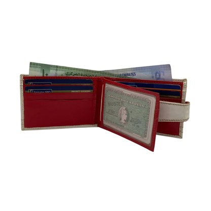 Men's Waterproof Bifold Leather Wallet with ID Window & Card Slots (White & Red Edition) #1020AL [D.L.]