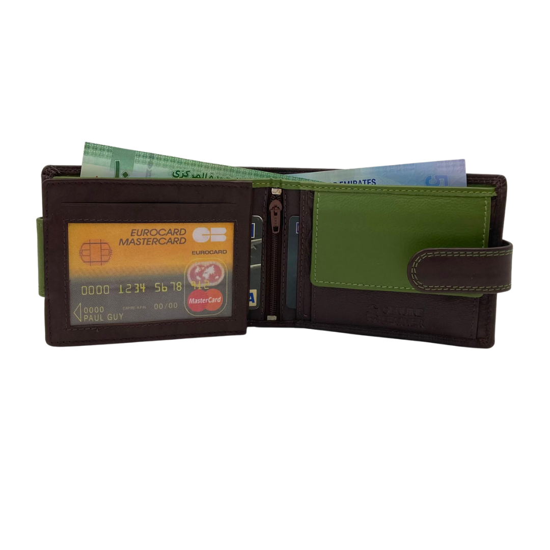 Mens Genuine Leather Mens wallet Leather Lined Bi fold Wallet For Men # 911C