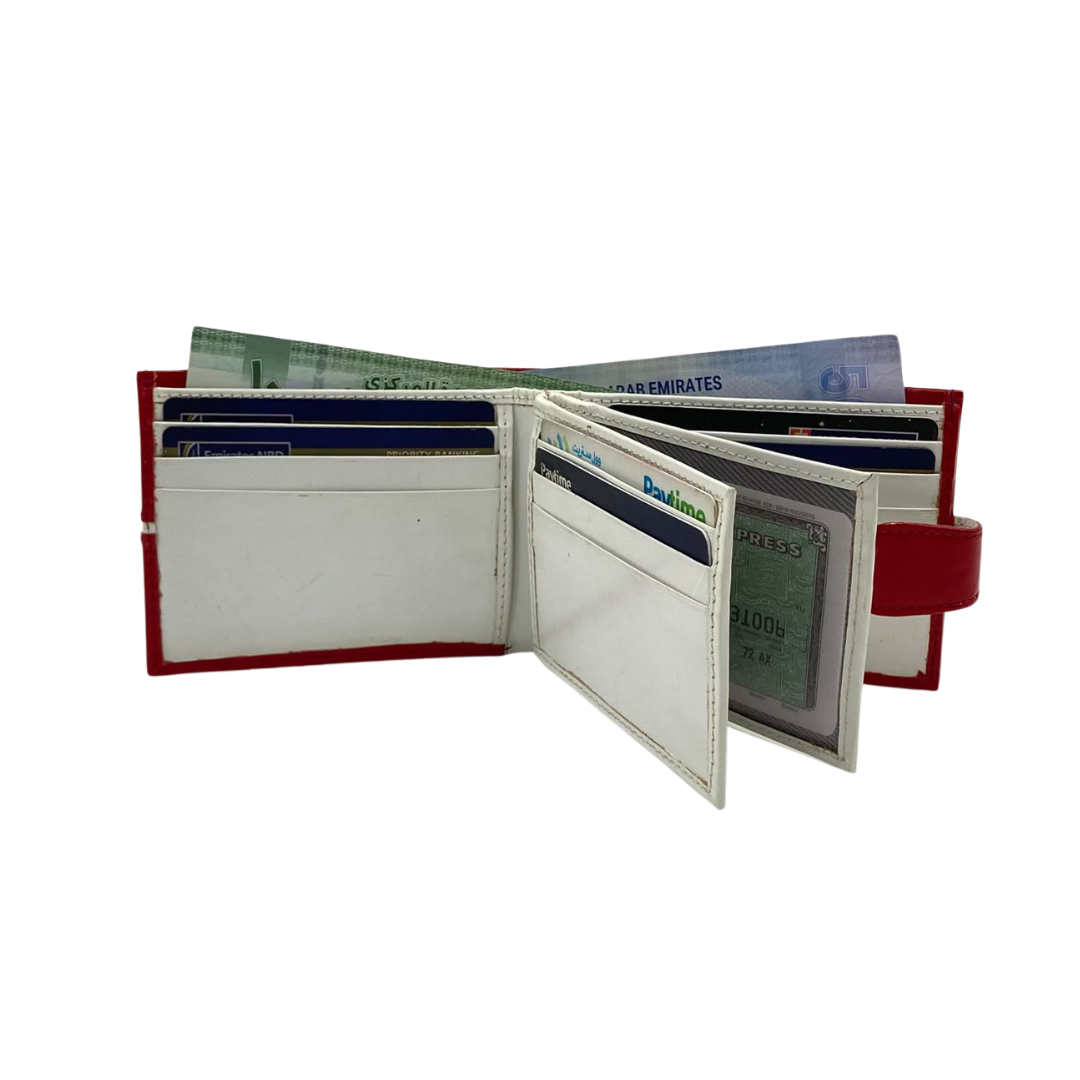 Men's Waterproof Bifold Leather Wallet with ID Window & Card Slots (White & Red Edition) #892AL [C.L.]