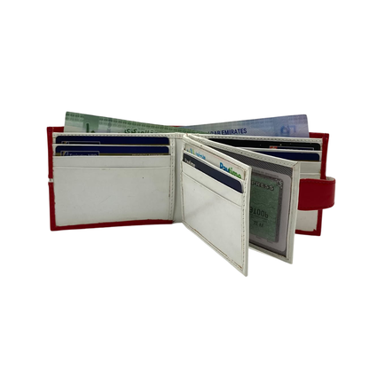 Men's Waterproof Bifold Leather Wallet with ID Window & Card Slots (White & Red Edition) #892AL [C.L.]