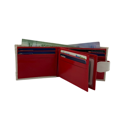 Men's Waterproof Bifold Leather Wallet with ID Window & Card Slots (White & Red Edition) #892AL [D.L.]