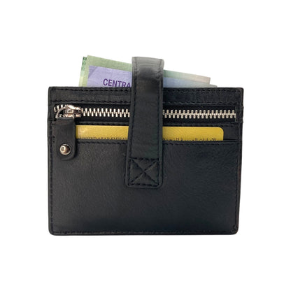 Slim Loop Lock Cards, Cash & Coins Holder Genuine Leather RFID # 4505NL