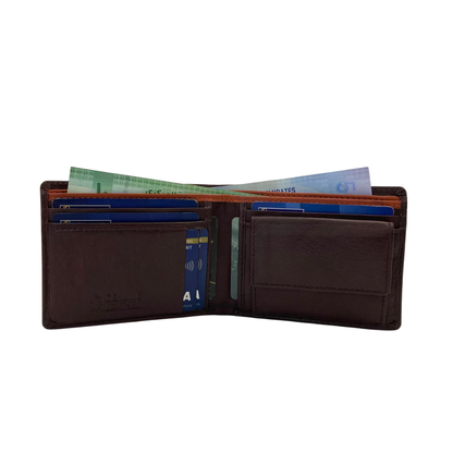 Mens Genuine Leather Mens wallet Leather Lined Bi fold Wallet For Men # 1250C