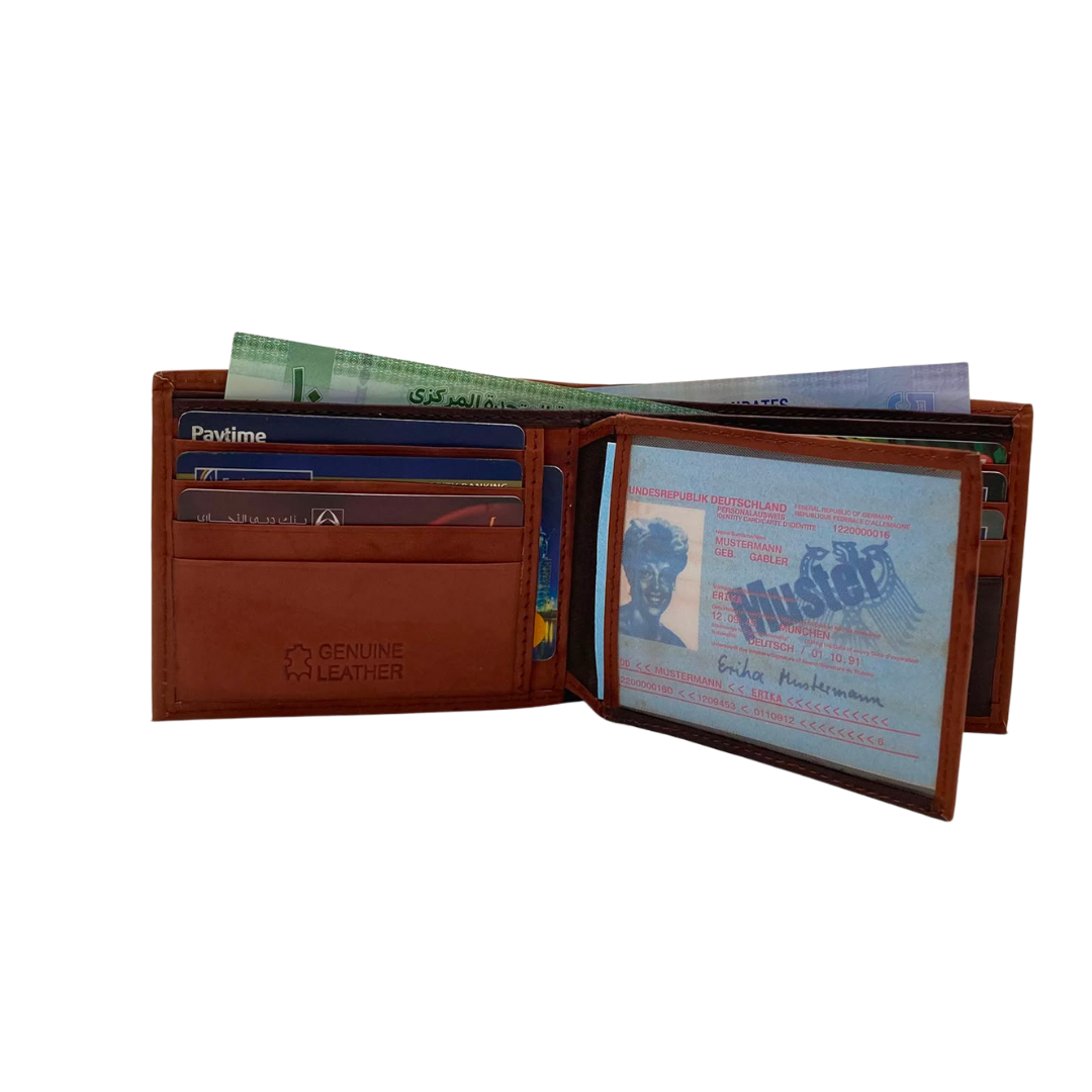 Mens Genuine Leather Mens wallet Leather Lined Bi fold Wallet For Men # 1326