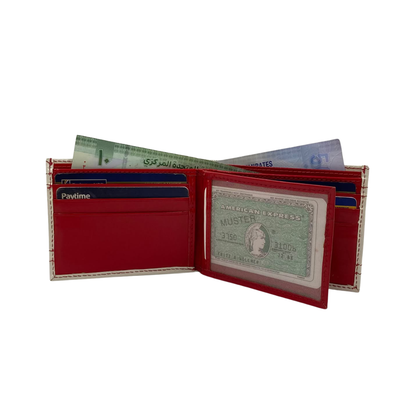 Men's Waterproof Bifold Leather Wallet with ID Window & Card Slots (White & Red Edition) #1728 [D.L.]