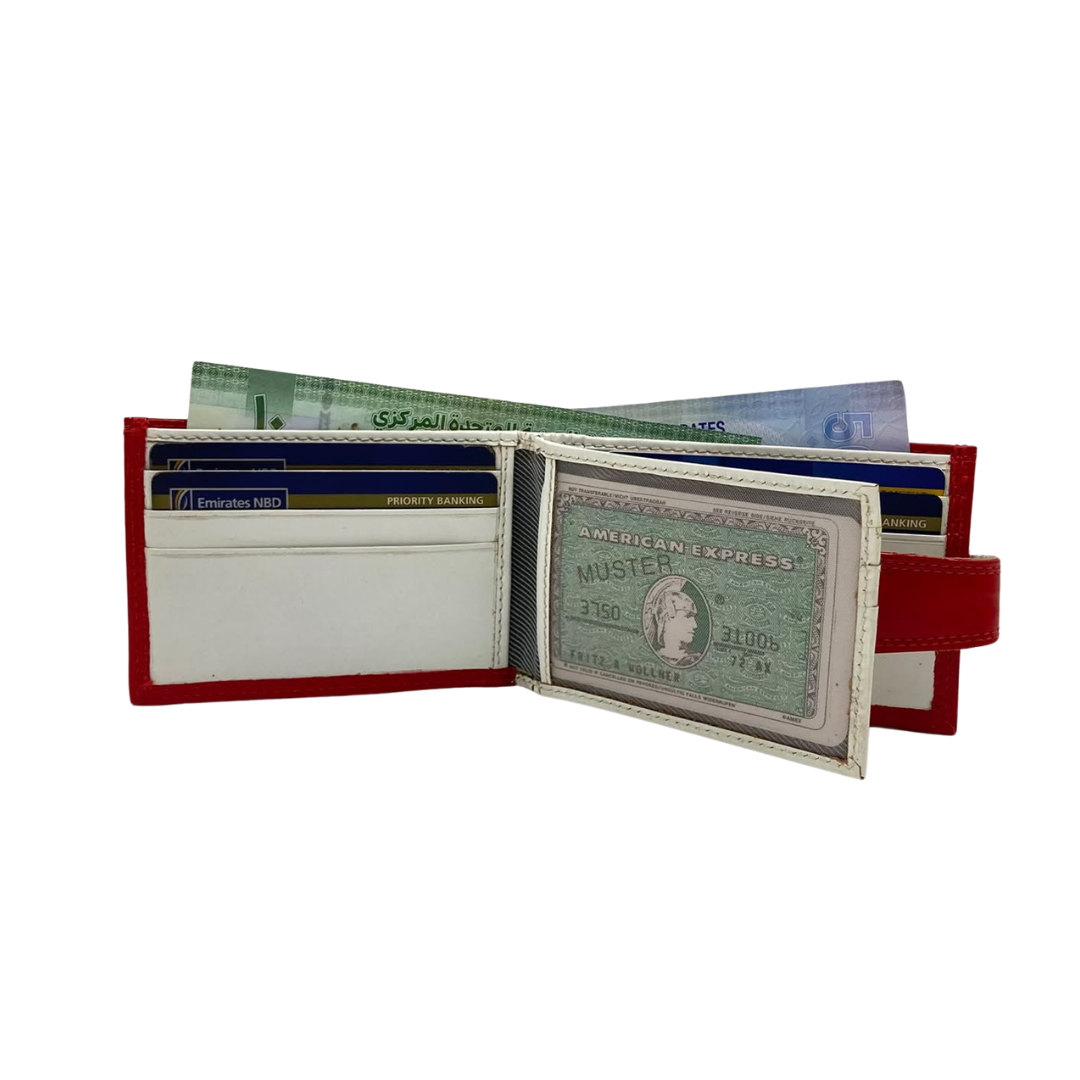 Men's Waterproof Bifold Leather Wallet with ID Window & Card Slots (White & Red Edition) #1020AL [PLAIN]