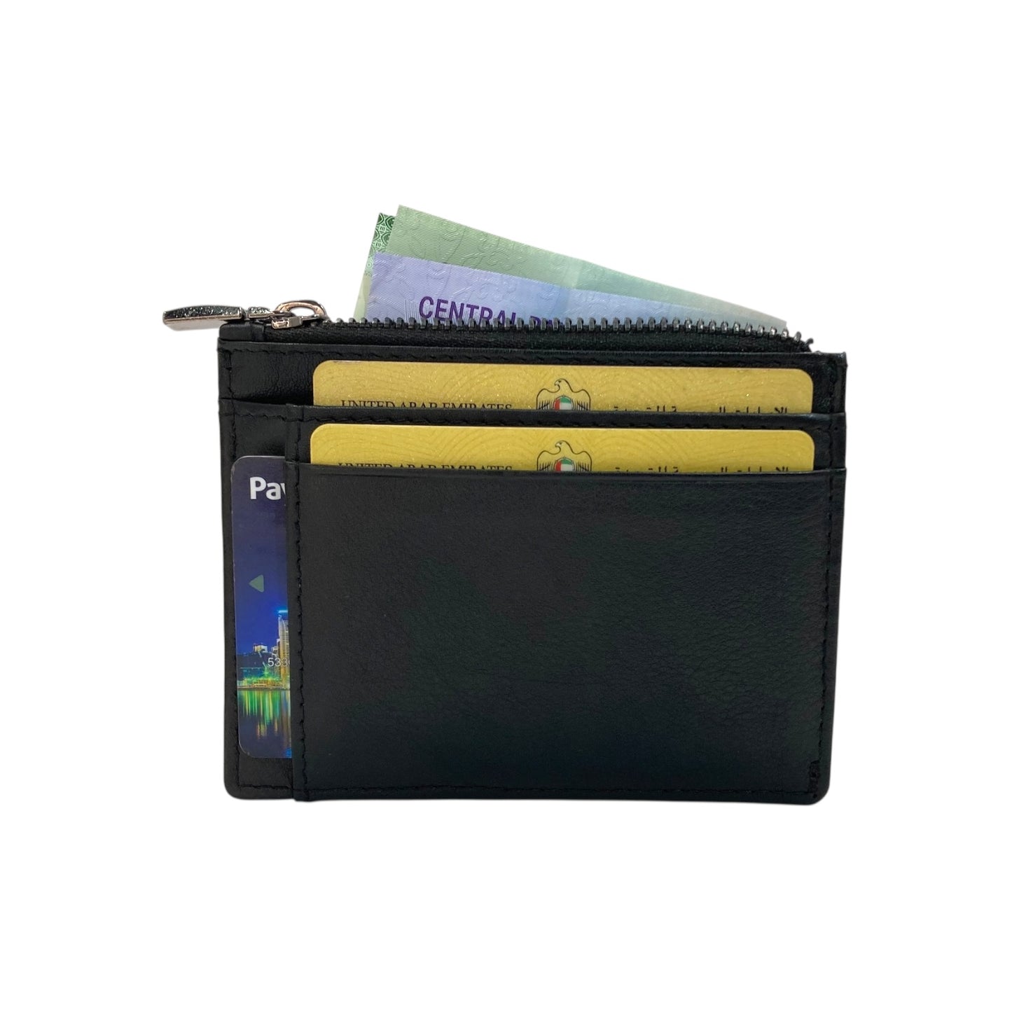 Slim Top Zipper Cards Holder Genuine Leather # 4505