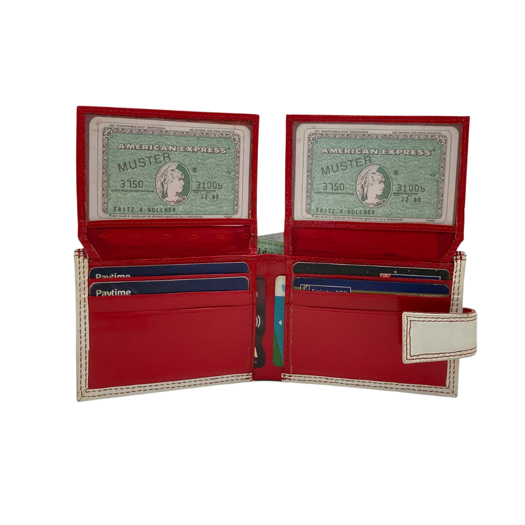 Men's Waterproof Bifold Leather Wallet with ID Window & Card Slots (White & Red Edition) #1729A [PLAIN]